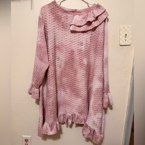 Pink Textured Ruffle Top and skirt